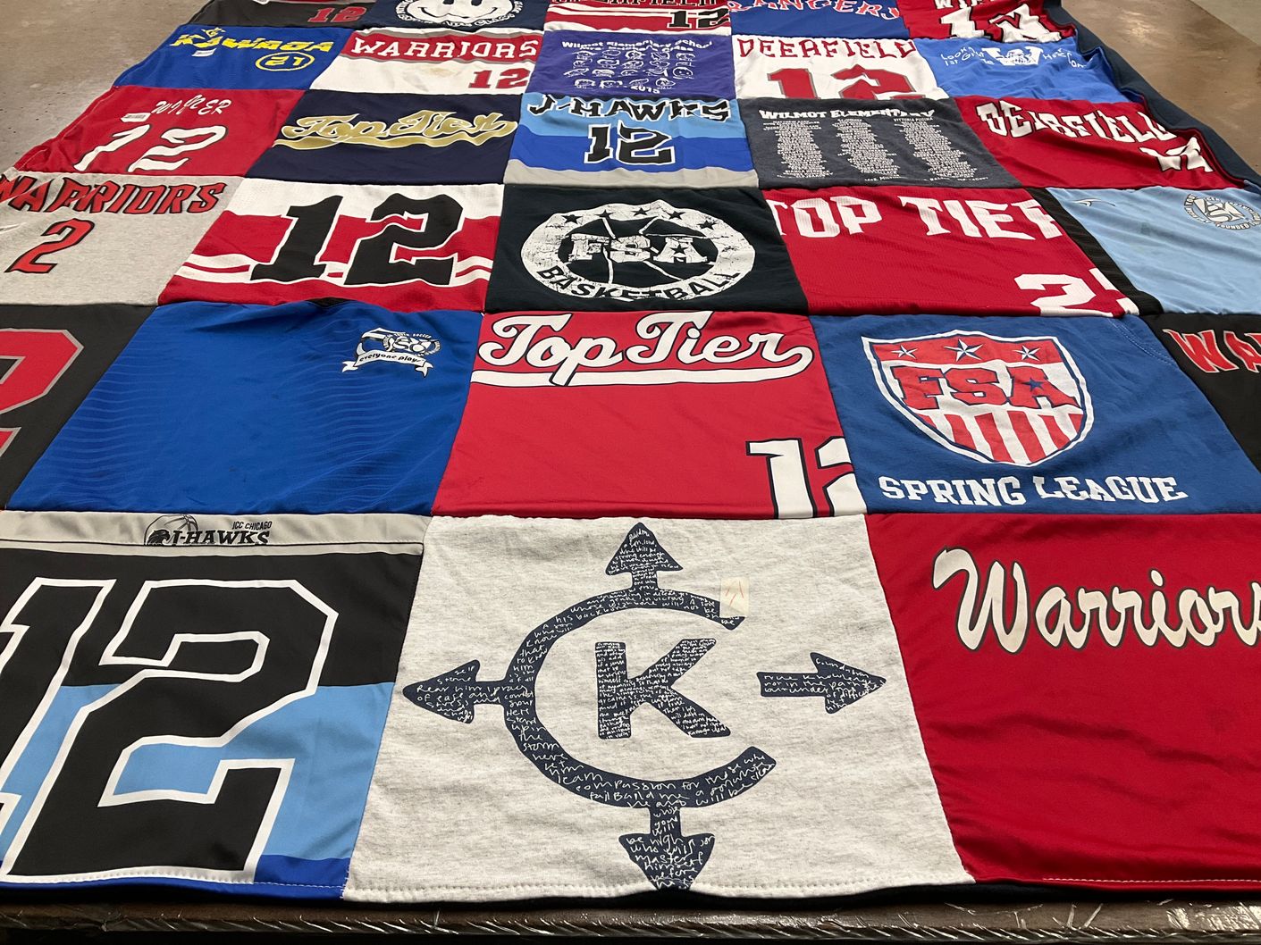 T-shirt quilt featuring warriors, hawks by Heli from IL
