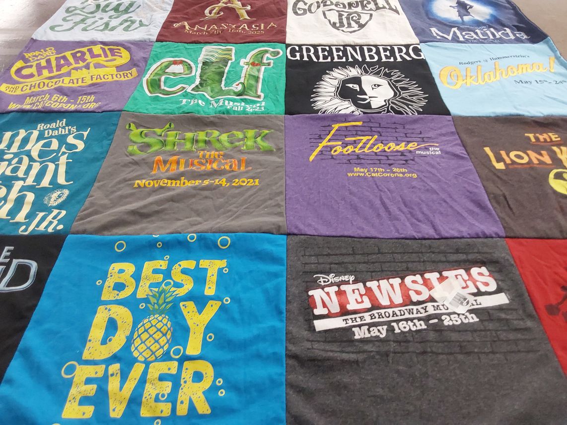 T-shirt quilt with theater, musicals themes by Lauren from CA