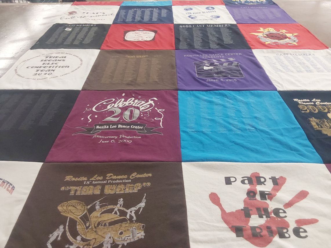 T-shirt quilt with dance, performance themes by Chelsea from NH