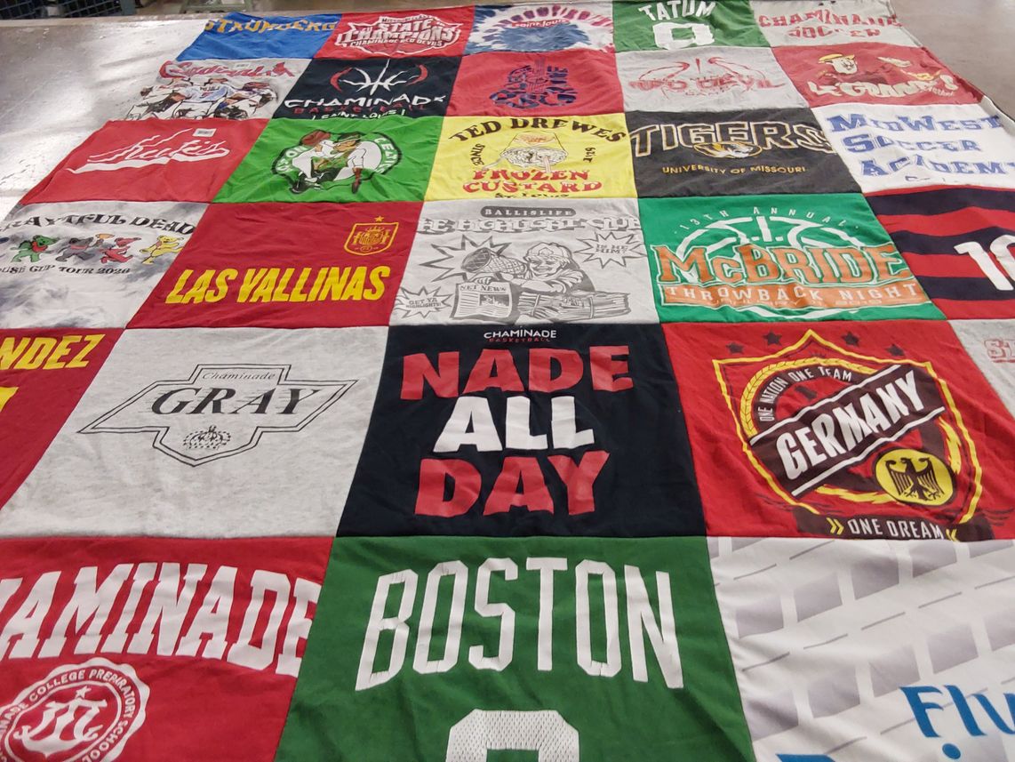 T-shirt quilt from chaminade college preparatory, university of missouri by Jane from MO