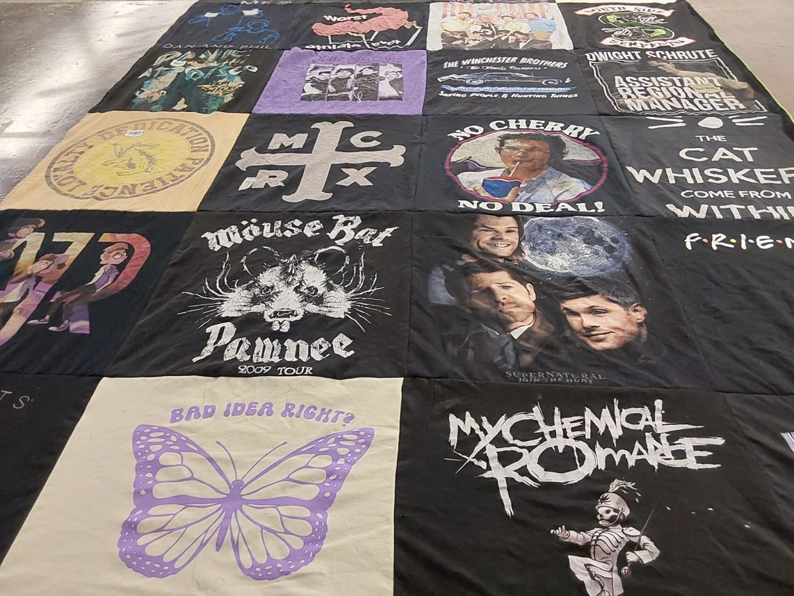 T-shirt quilt with music, tv shows themes by Jamie from MN