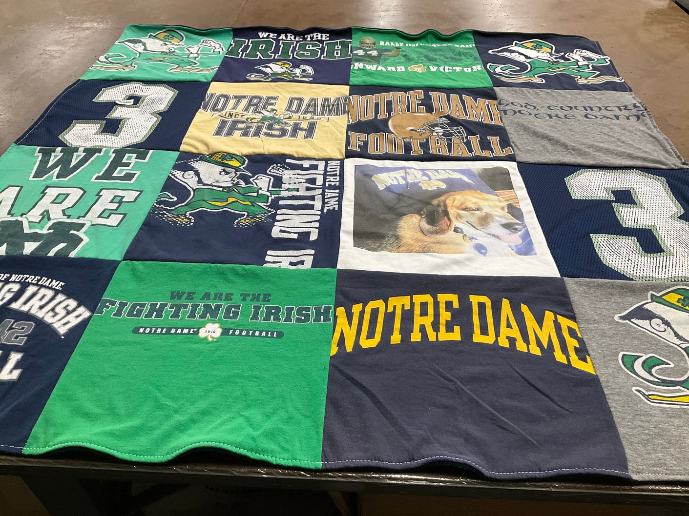 T-shirt quilt featuring notre dame fighting irish by Jayme from ON
