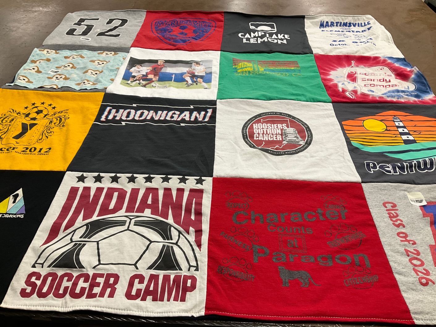 T-shirt quilt featuring indiana soccer camp by Sarah from IN