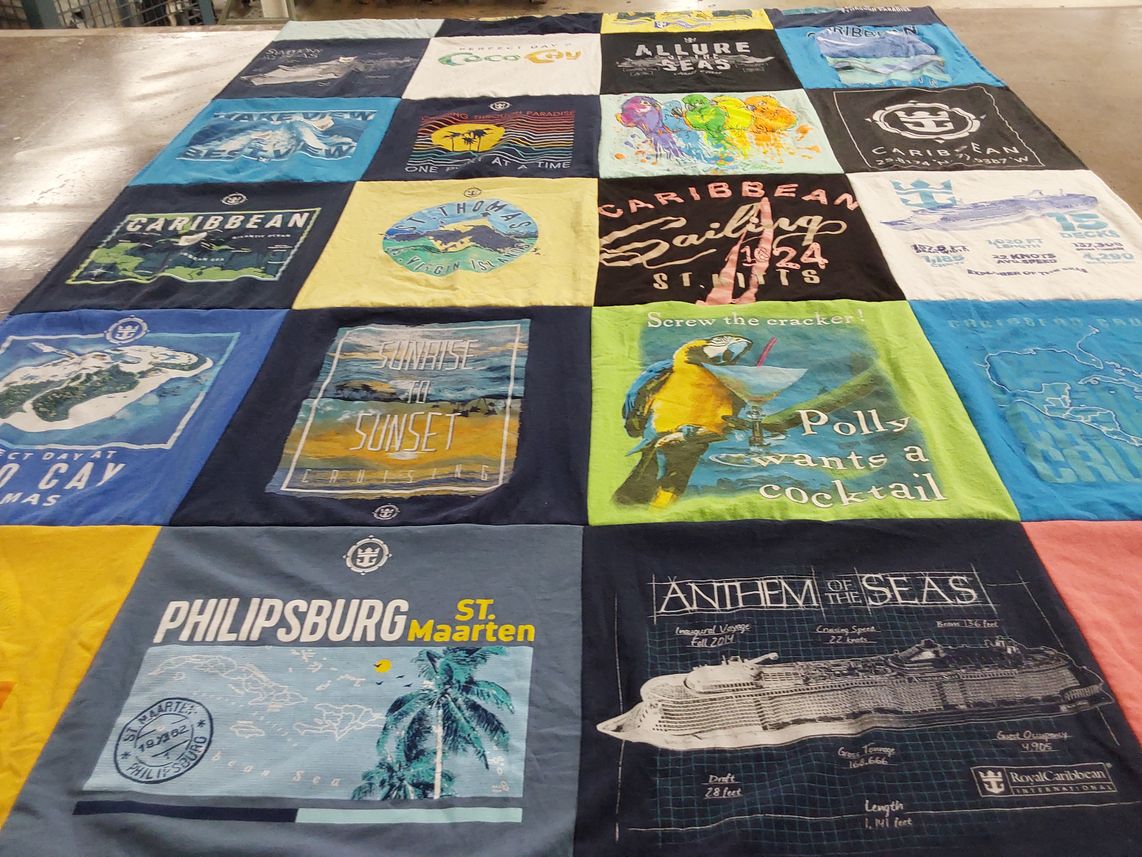 T-shirt quilt with cruising, travel themes by Genelle from GA