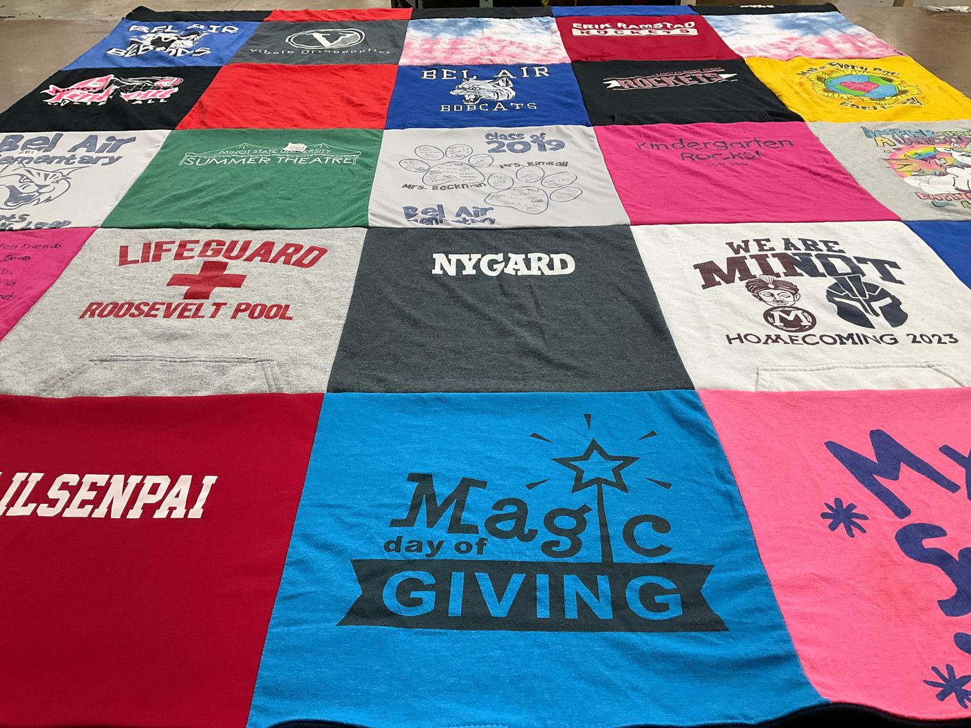 T-shirt quilt featuring bel air bobcats by Heidi from ND