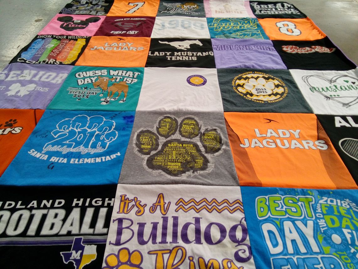 T-shirt quilt featuring lady jaguars, wildcats by Debra from TX