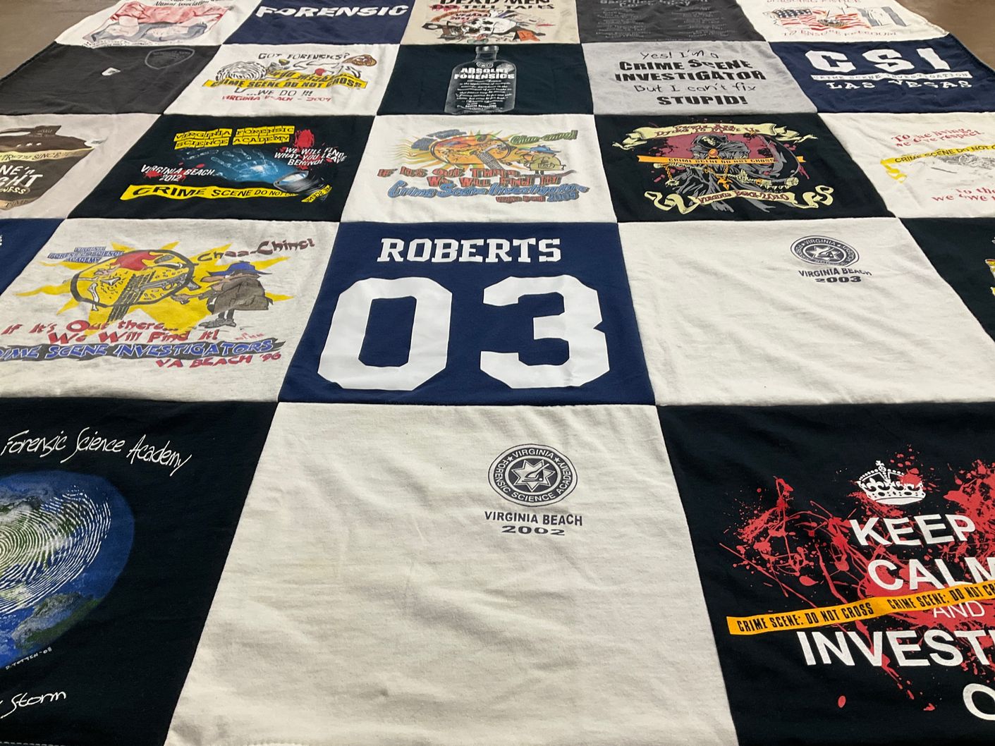 T-shirt quilt from virginia beach forensic science academy by Renee from VA
