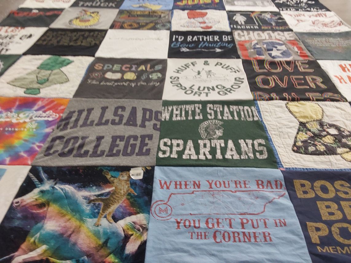 T-shirt quilt featuring white station spartans by Anna from OR