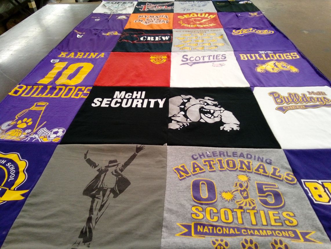 T-shirt quilt featuring mcallen high school bulldogs, segun high school scotties by Karina from TX
