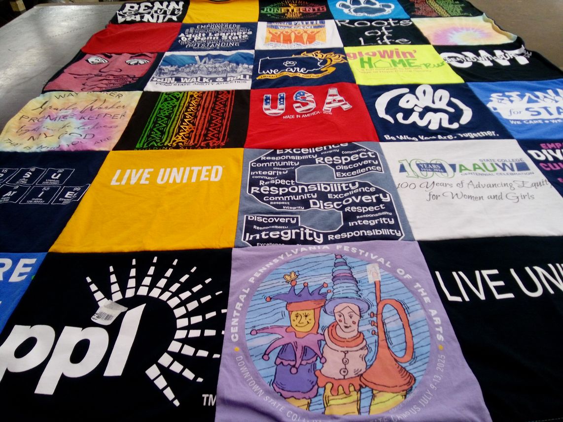 T-shirt quilt with social justice, community service themes by Leslie from PA