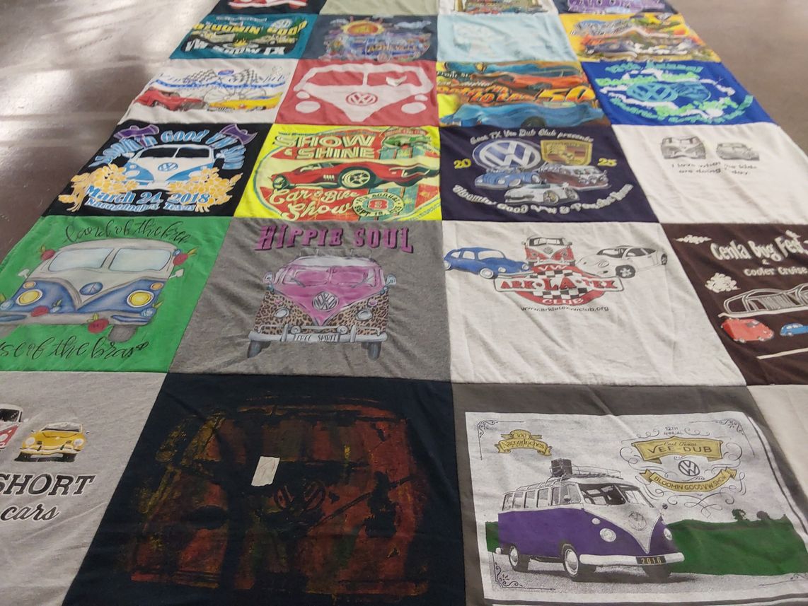T-shirt quilt with volkswagen, classic cars themes by Cindy from LA