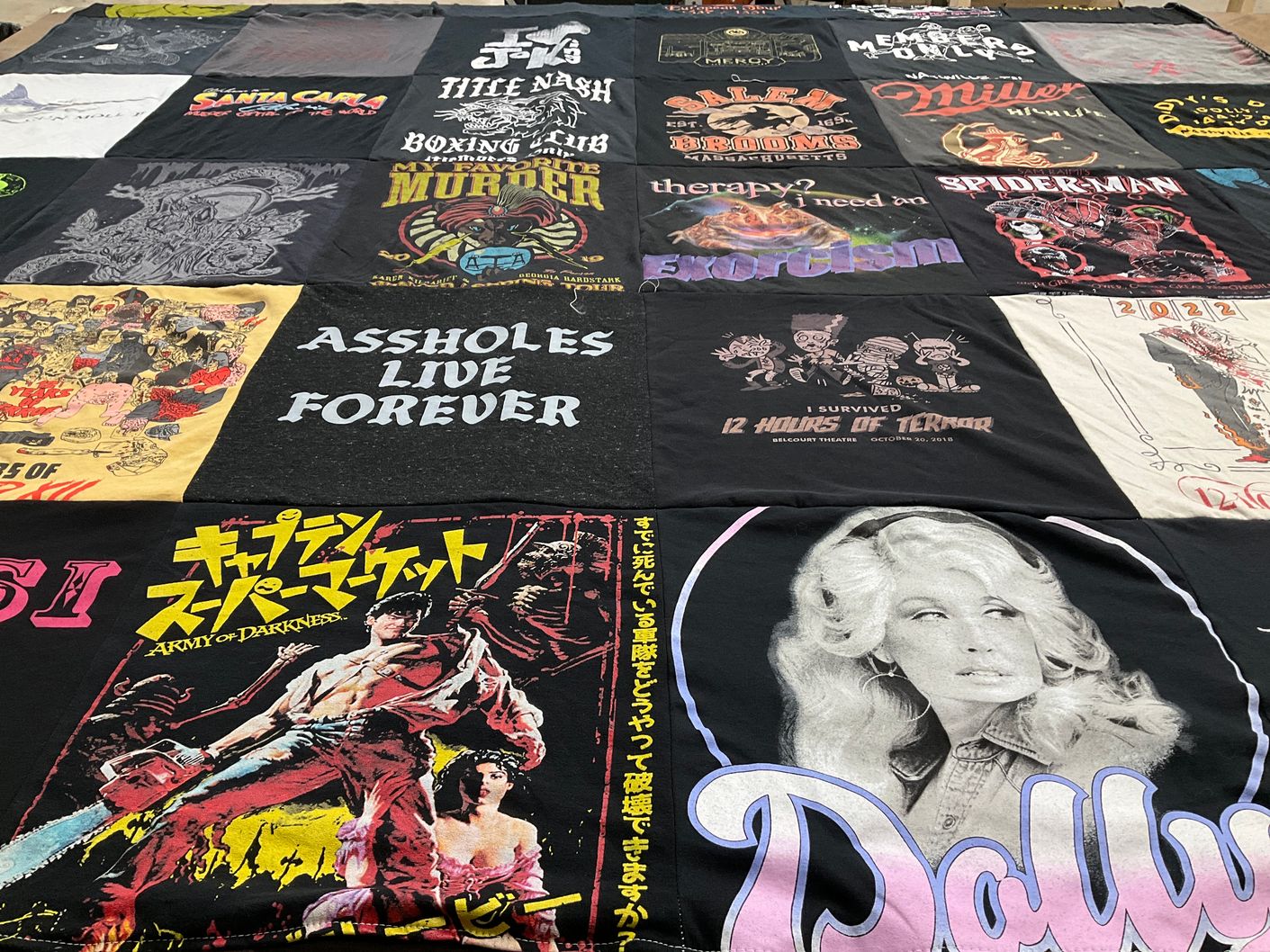 T-shirt quilt with movies, horror themes by Sam from TN