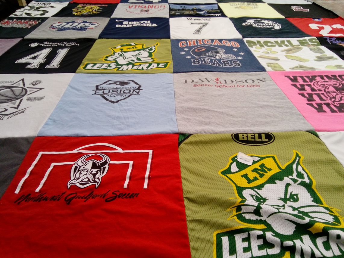 T-shirt quilt featuring chicago bears, northwest guilford soccer by Richard from NC