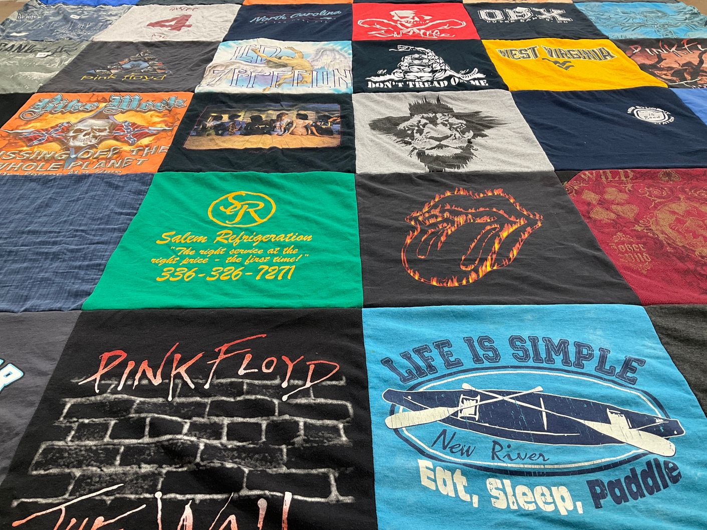 T-shirt quilt with music, outdoors themes by Kelly from VA