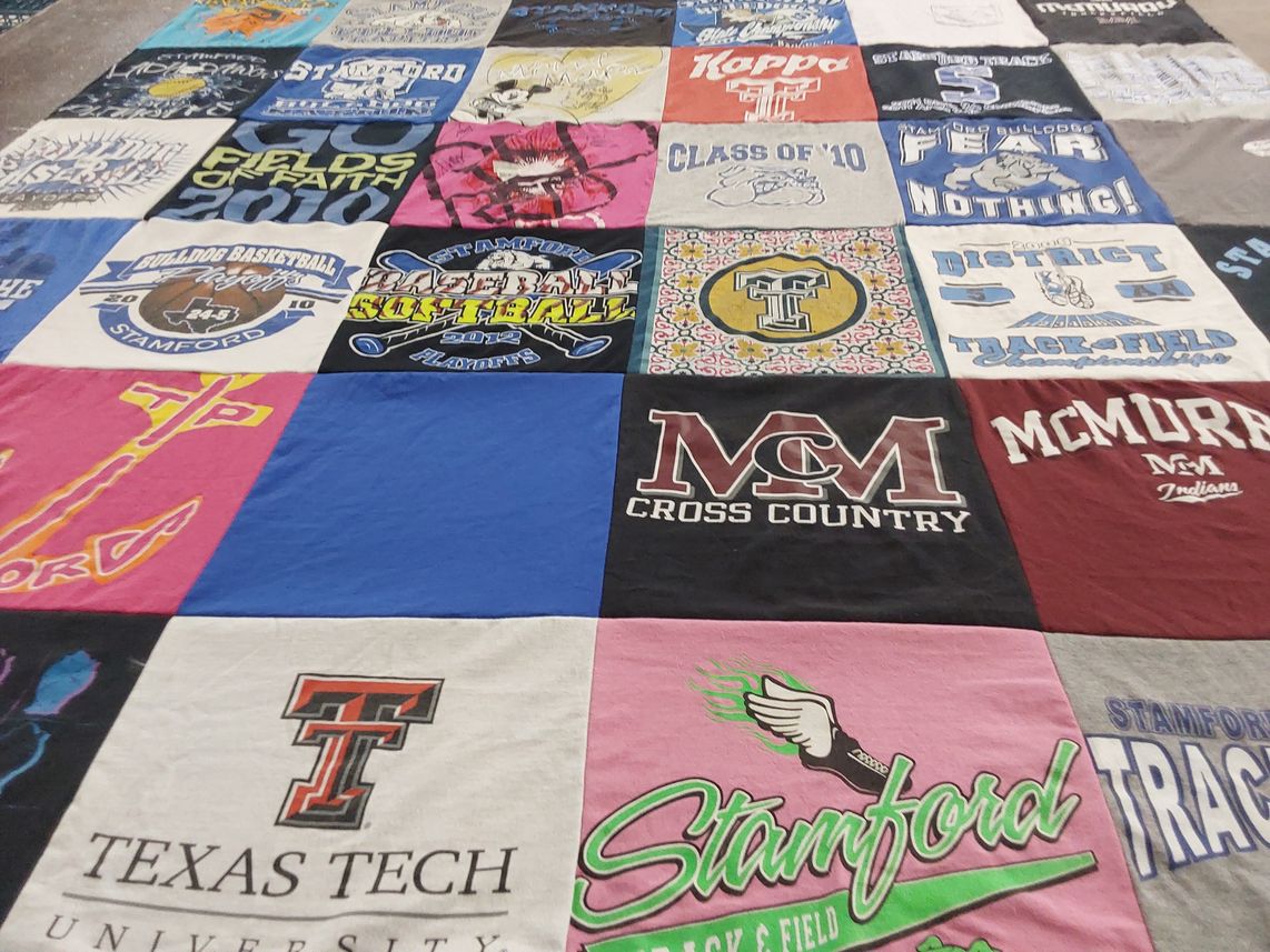 T-shirt quilt featuring stamford bulldogs, mc murra track and field by Patti from TX