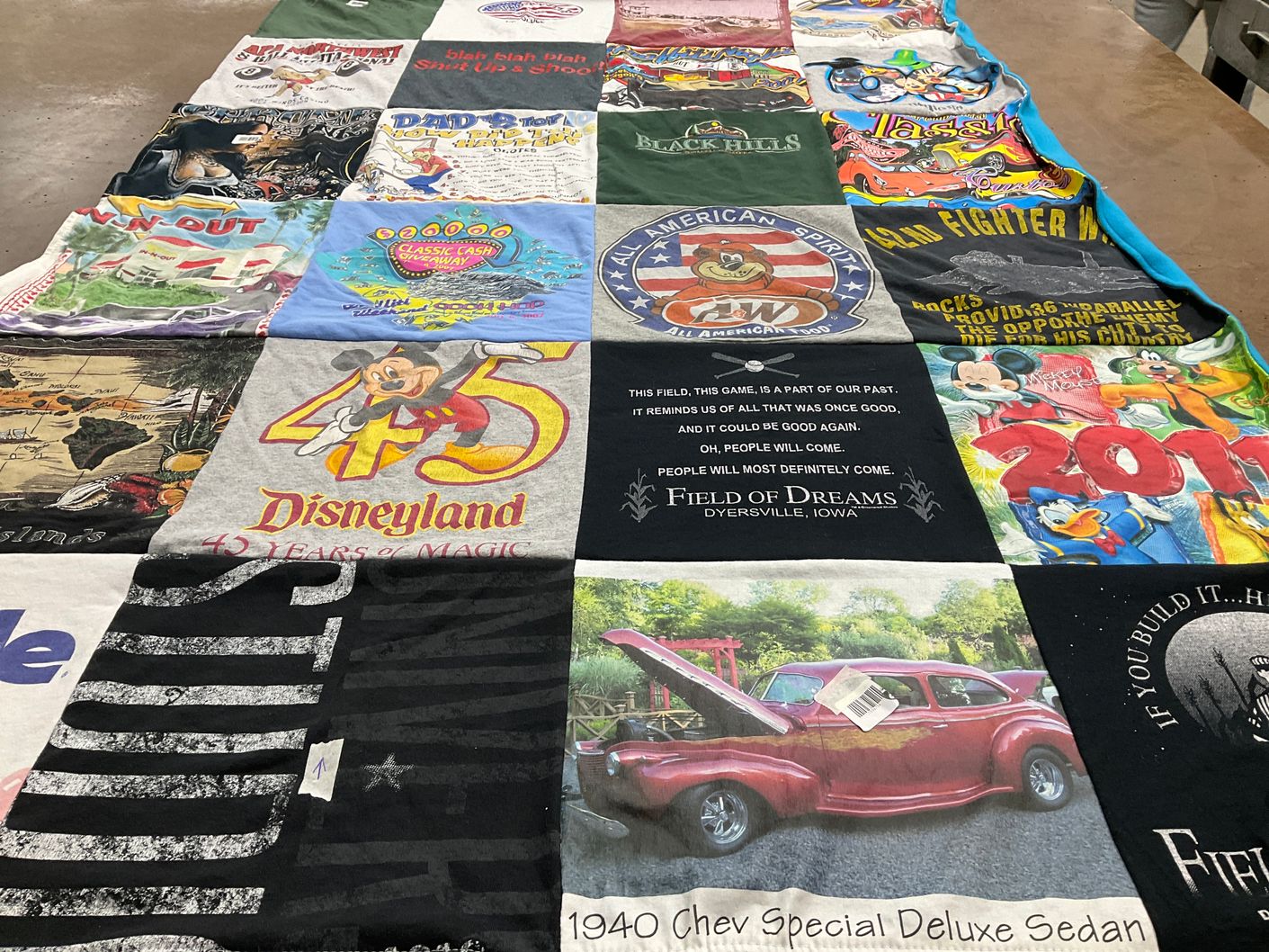 T-shirt quilt with disney, classic cars themes by Vickie from OR
