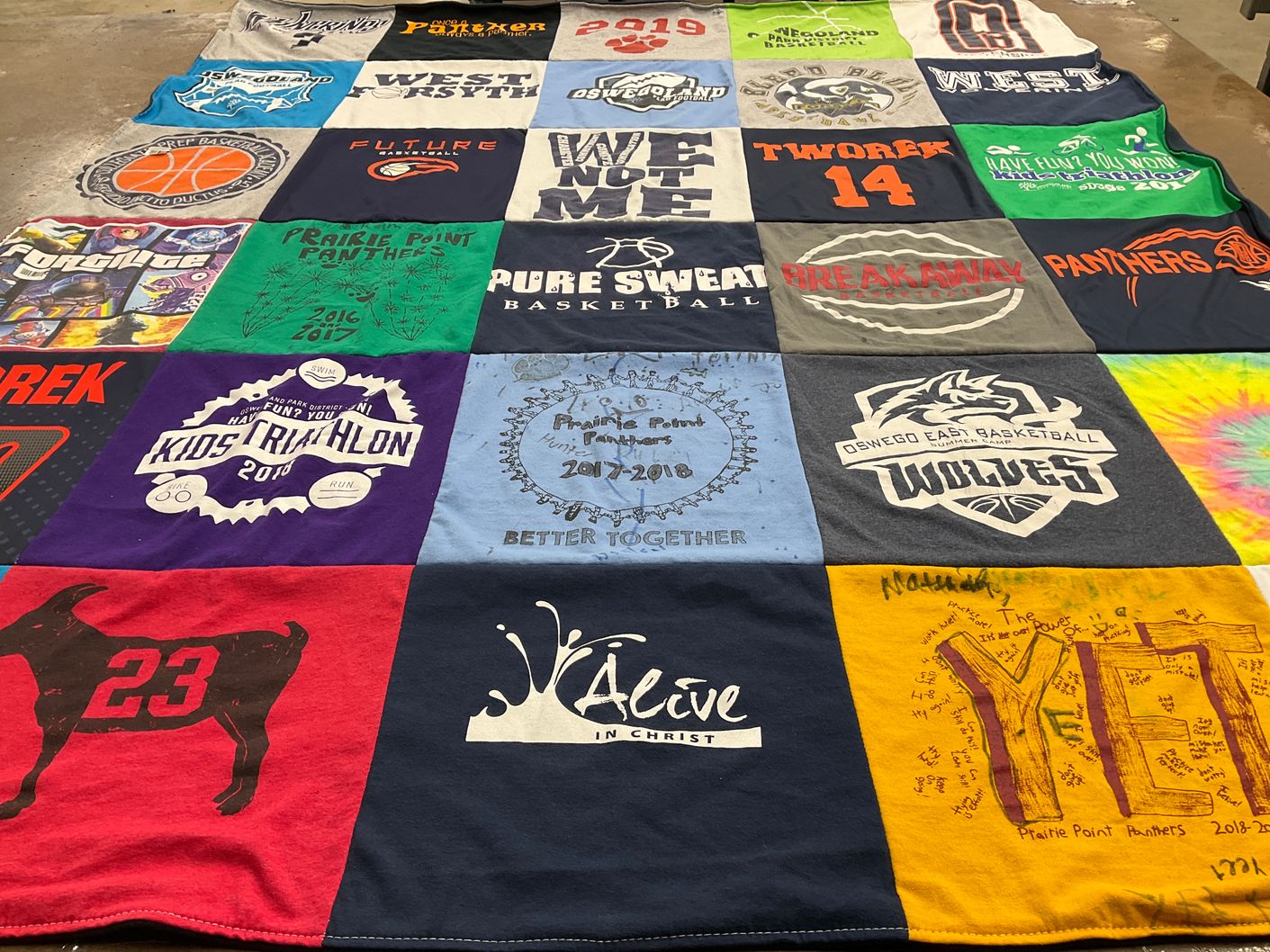 T-shirt quilt featuring oswego east wolves by Alison from GA