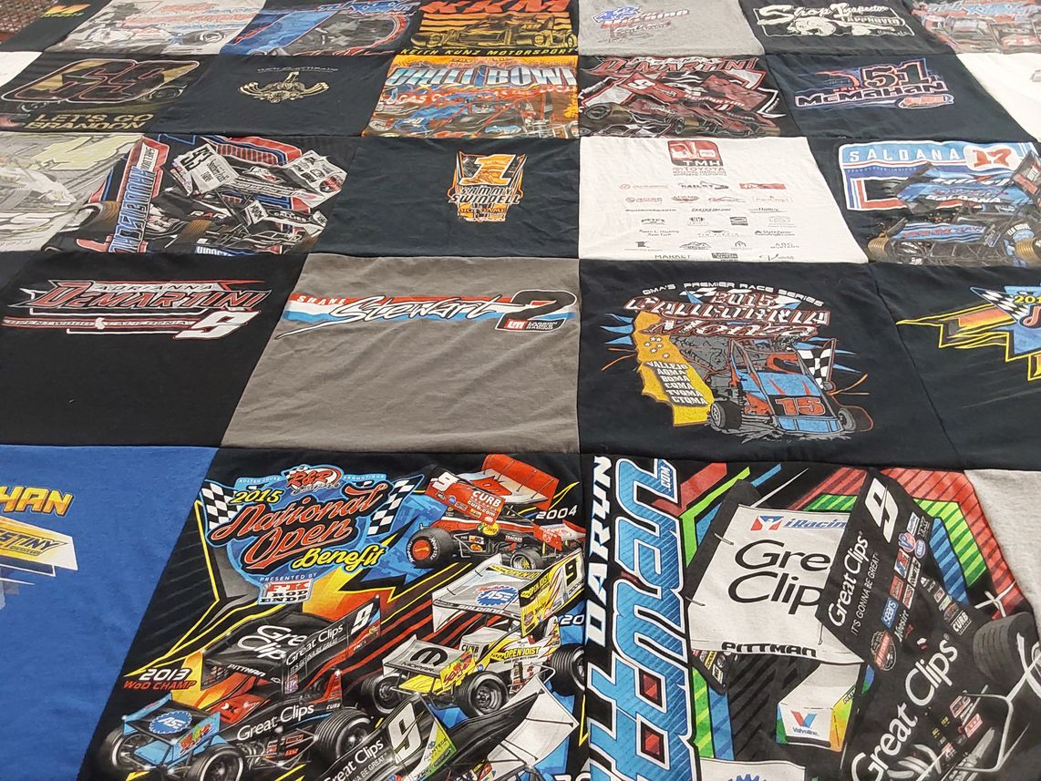 T-shirt quilt with racing, motorsports themes by Barry from CA