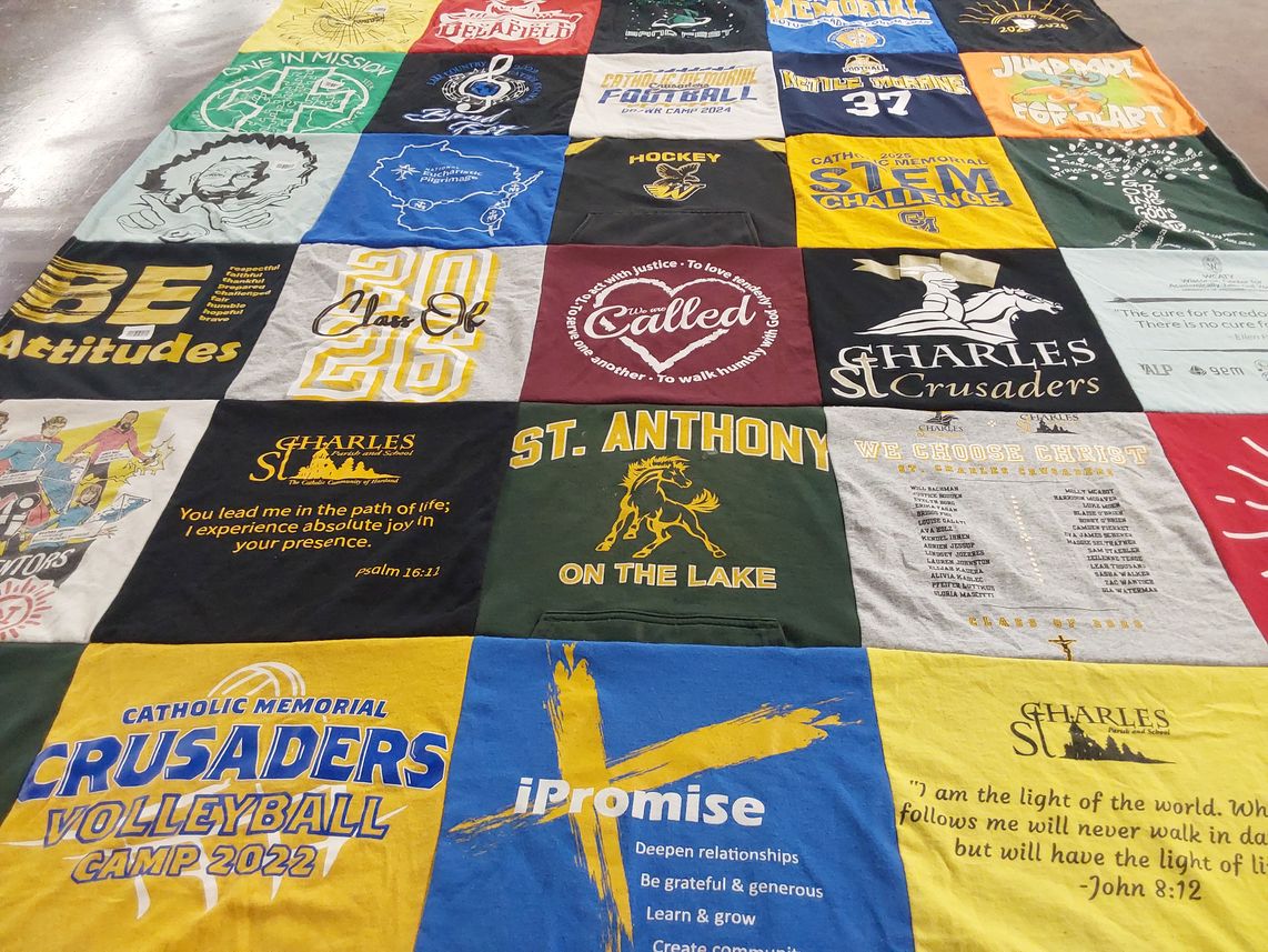 T-shirt quilt featuring catholic memorial crusaders, st. charles crusaders by Katie from WI