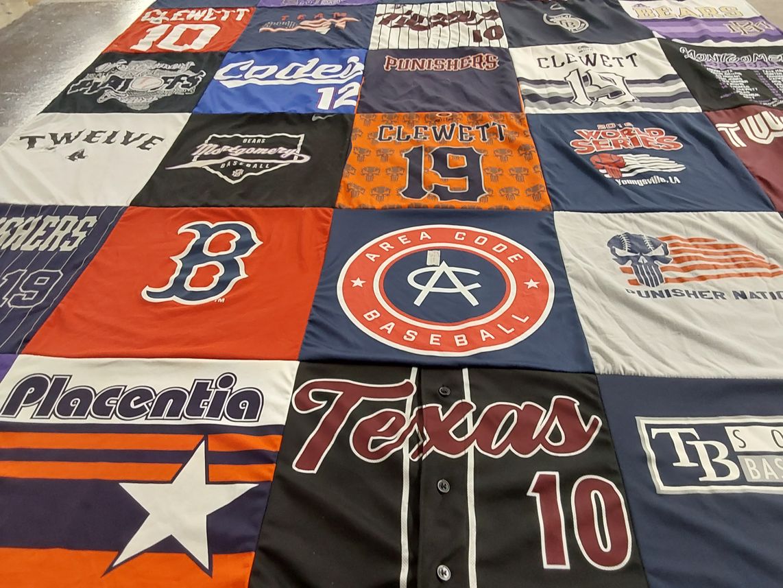 T-shirt quilt with baseball themes by Allison from TX