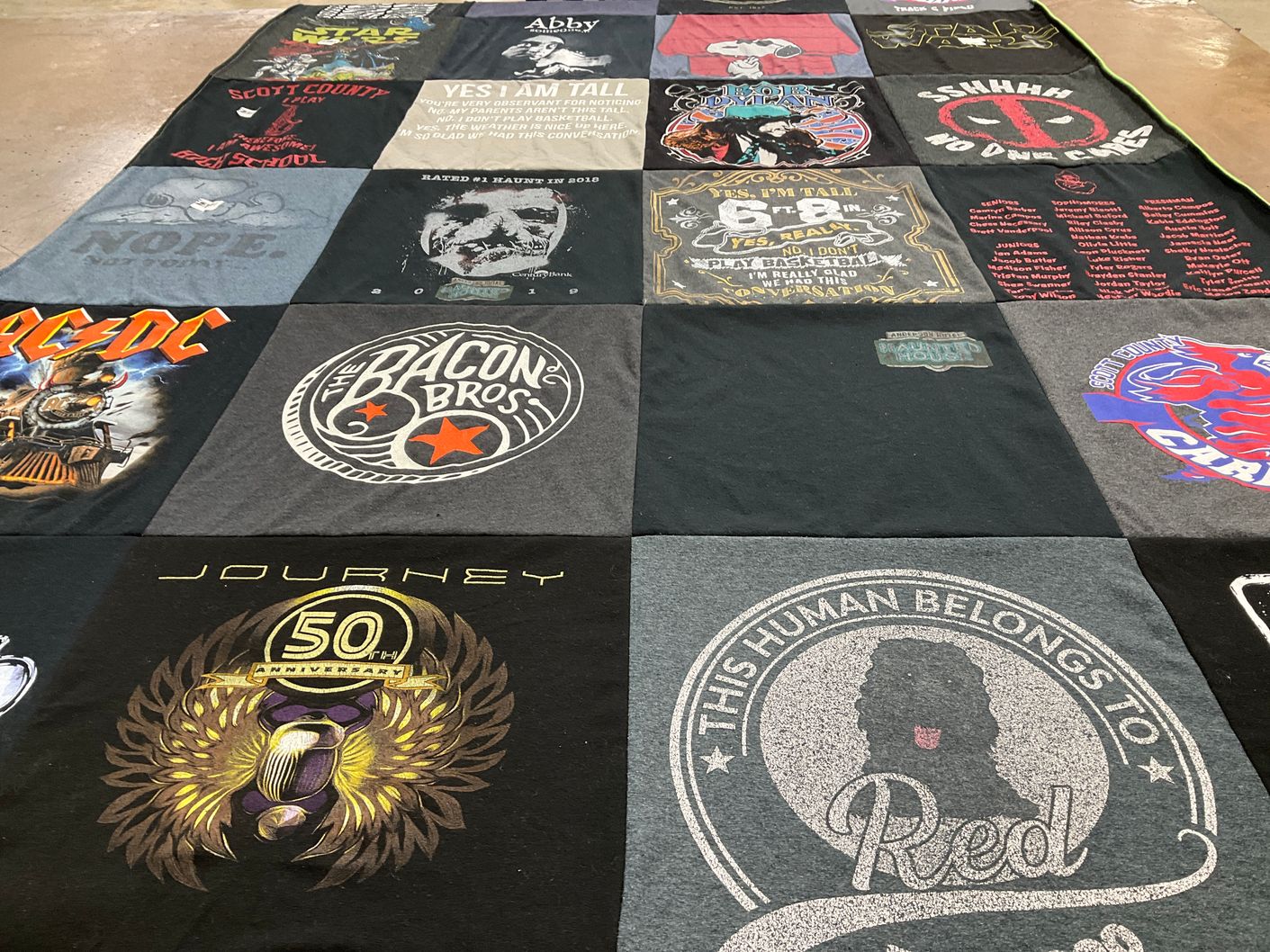 T-shirt quilt with music, pets themes by Tina from KY