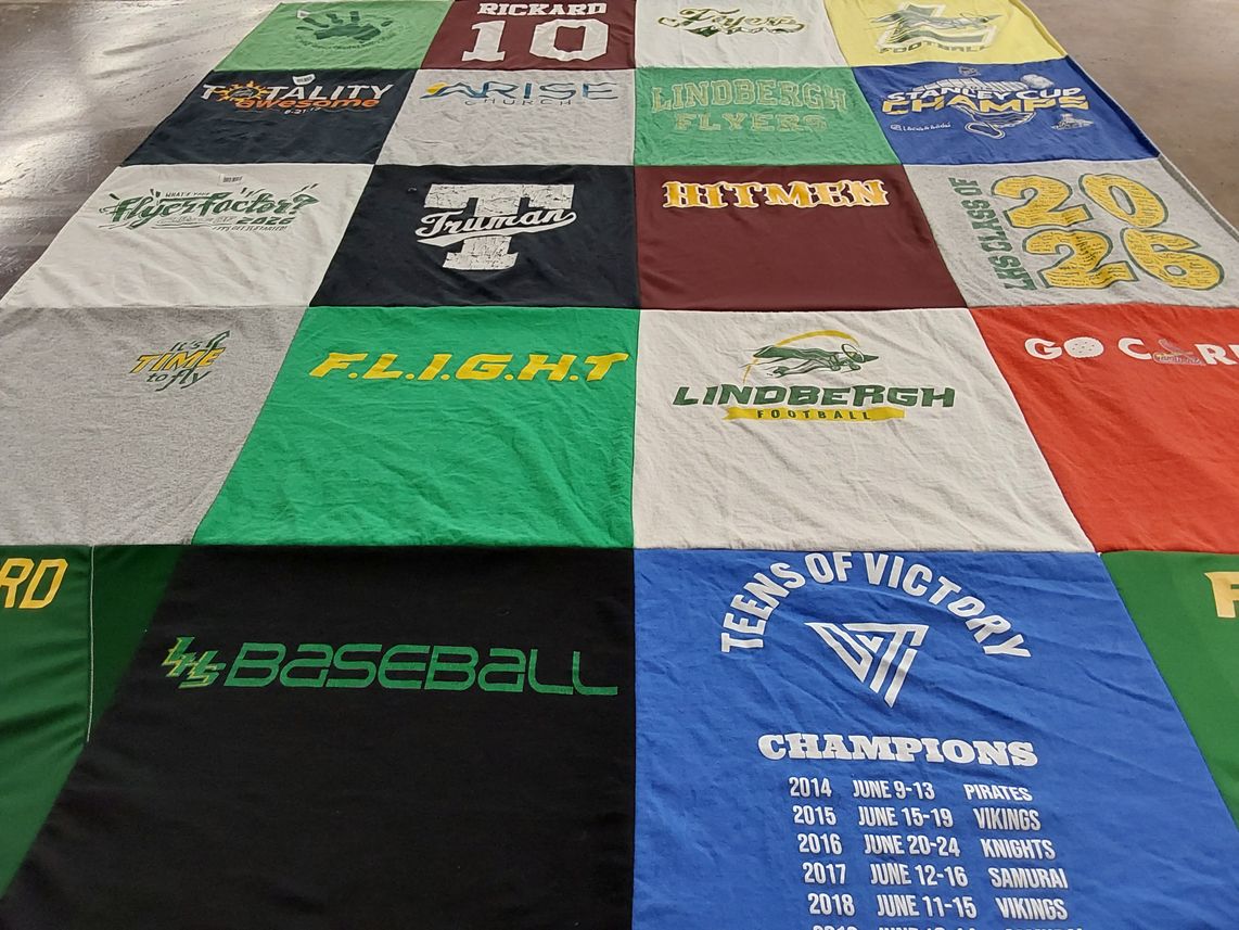 T-shirt quilt featuring lindbergh football, lindbergh flyers by Cassie from MO