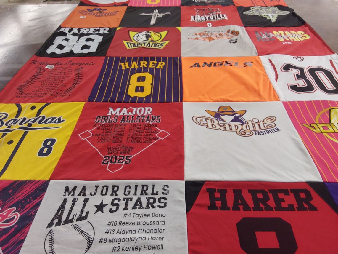T-shirt quilt with softball, team sports themes by Rebekka from TX