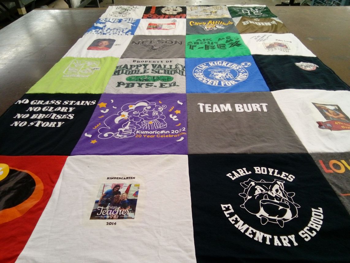T-shirt quilt featuring soccer kickers by Shannan from OR