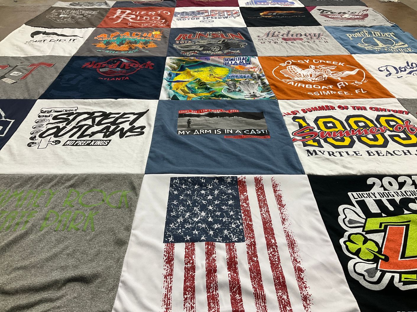T-shirt quilt with racing, airboating themes by Casey from SC