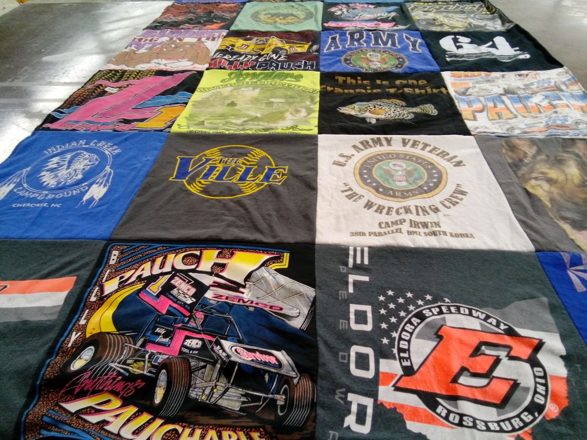 T-shirt quilt with racing themes by Eileen from FL