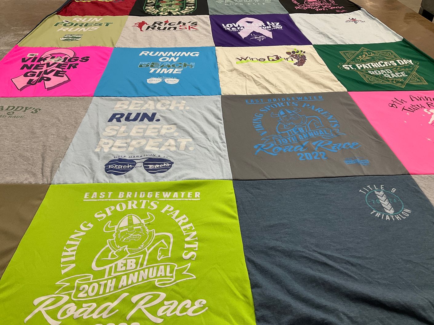 T-shirt quilt with running, sports themes by Amanda from MA