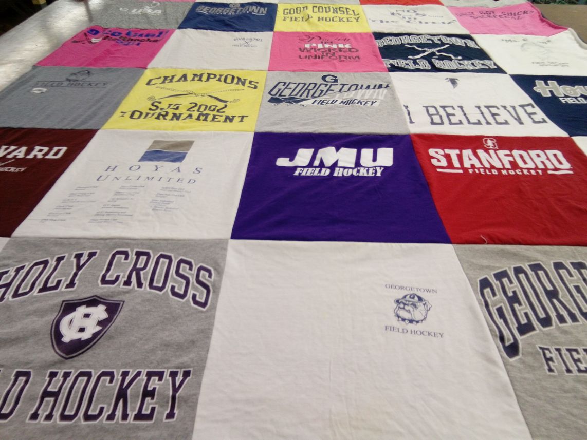T-shirt quilt featuring georgetown field hockey, james madison university field hockey by Mary from VA