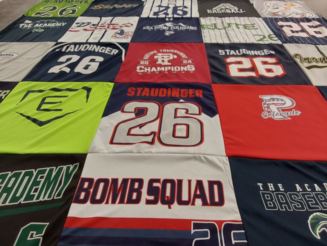 T-shirt quilt with baseball themes by Jason from CO