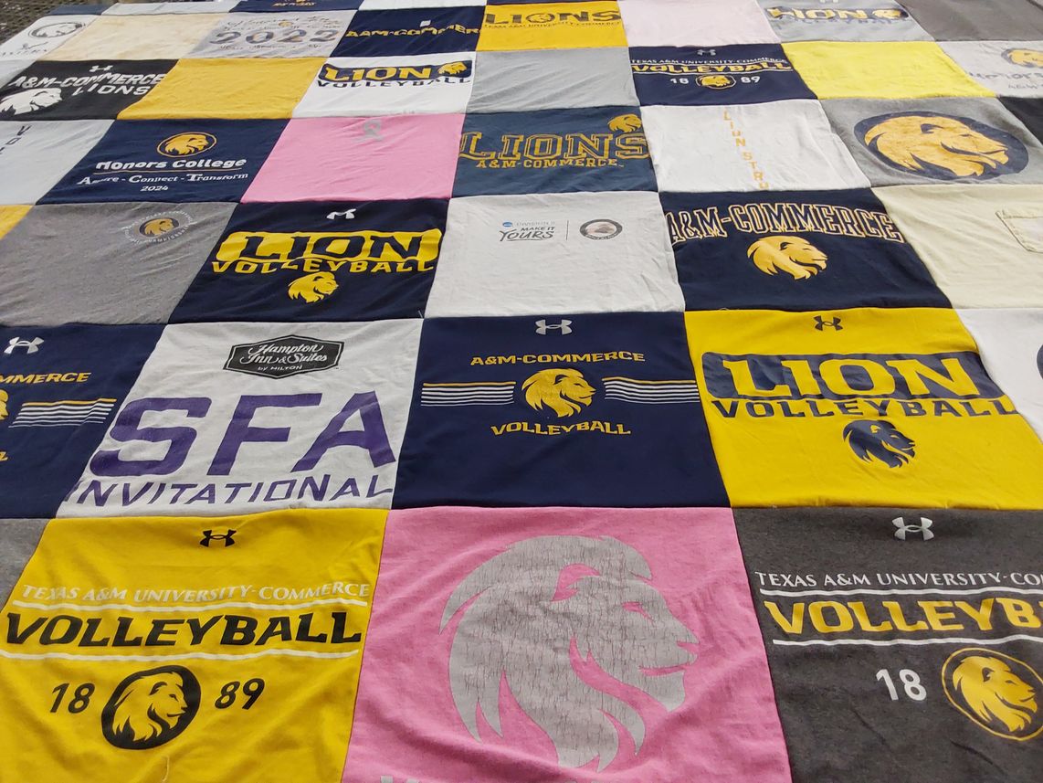 T-shirt quilt featuring lion volleyball by Brad from TX