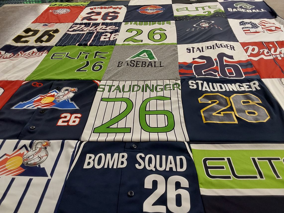 T-shirt quilt with baseball themes by Jason from CO