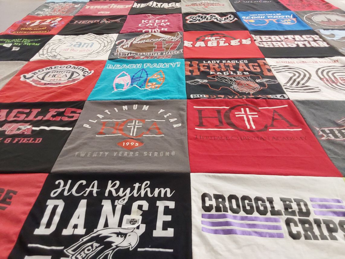 T-shirt quilt featuring heritage christian academy eagles by Jennifer from TX