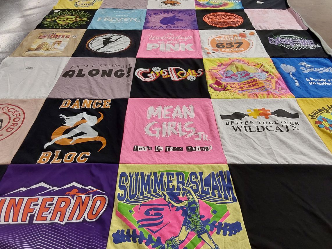 T-shirt quilt with theatre, dance themes by Courtney from CO