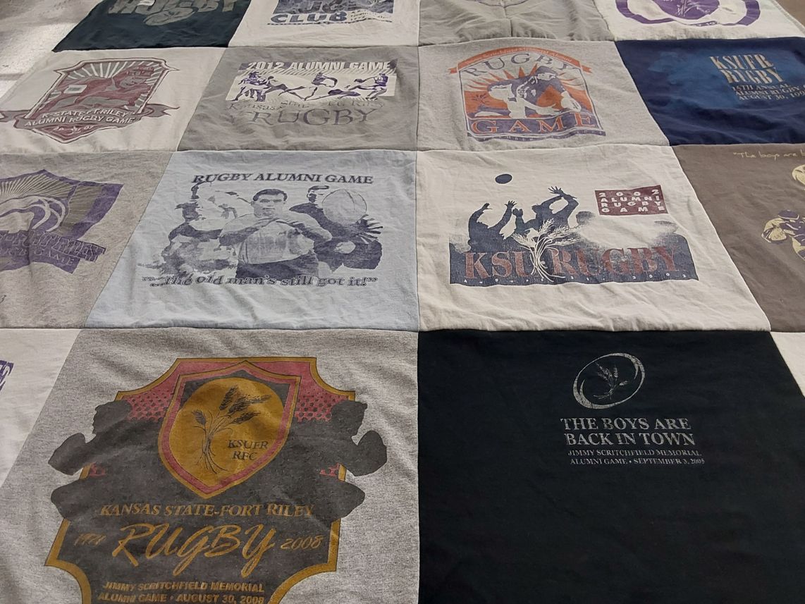 T-shirt quilt featuring kansas state university rugby by Steve from KS
