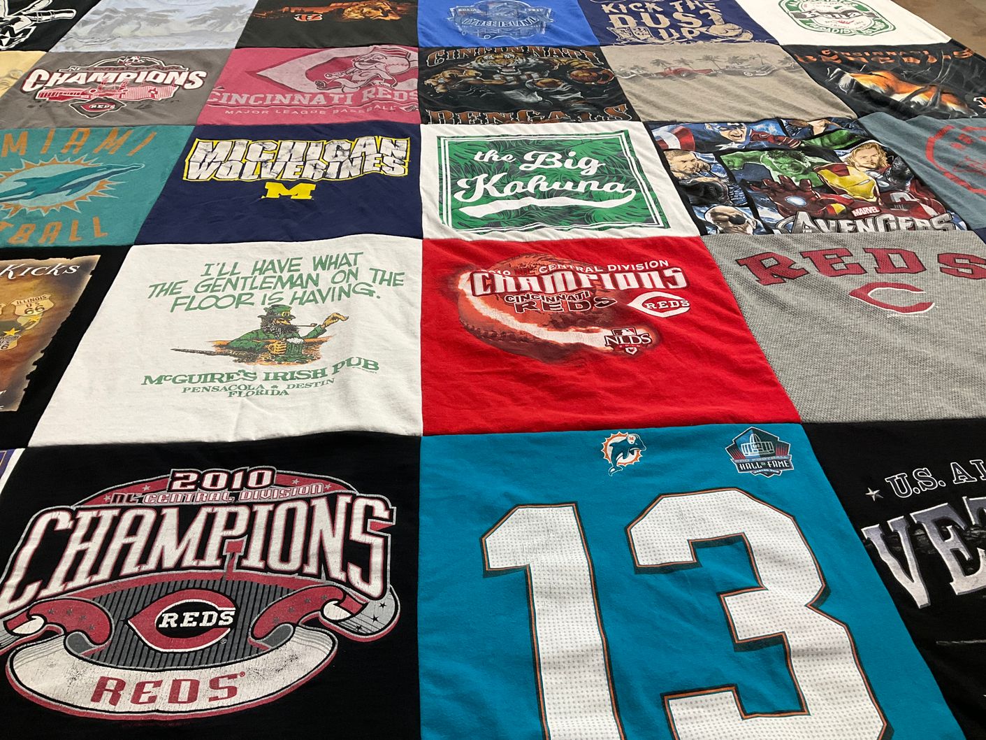 T-shirt quilt featuring cincinnati reds, miami dolphins by Lisa from AZ