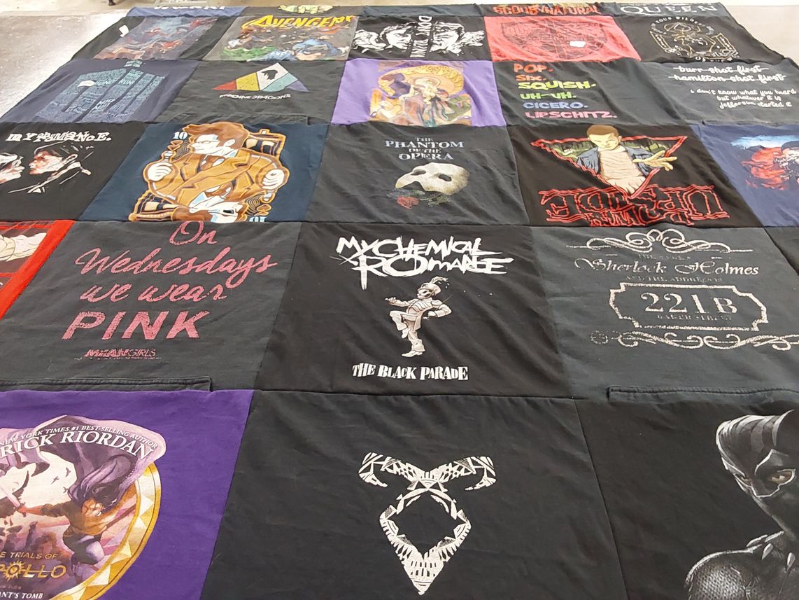 T-shirt quilt with marvel, literature themes by Janice from NM