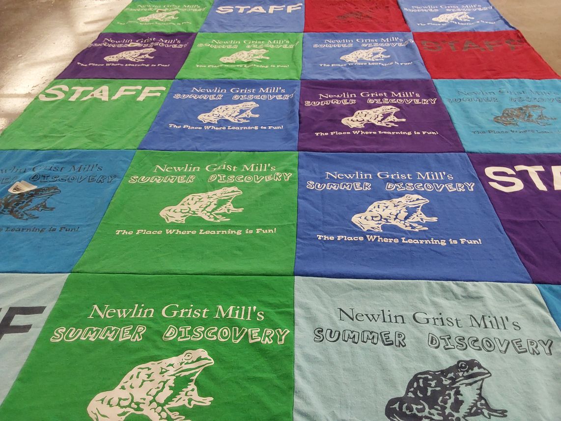T-shirt quilt with education, learning themes by Jessica from DE