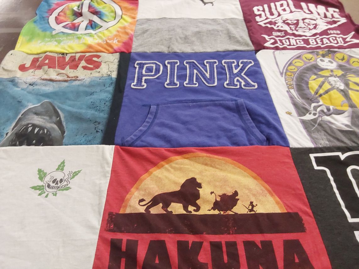 T-shirt quilt with movies, music themes by Corrin from NJ