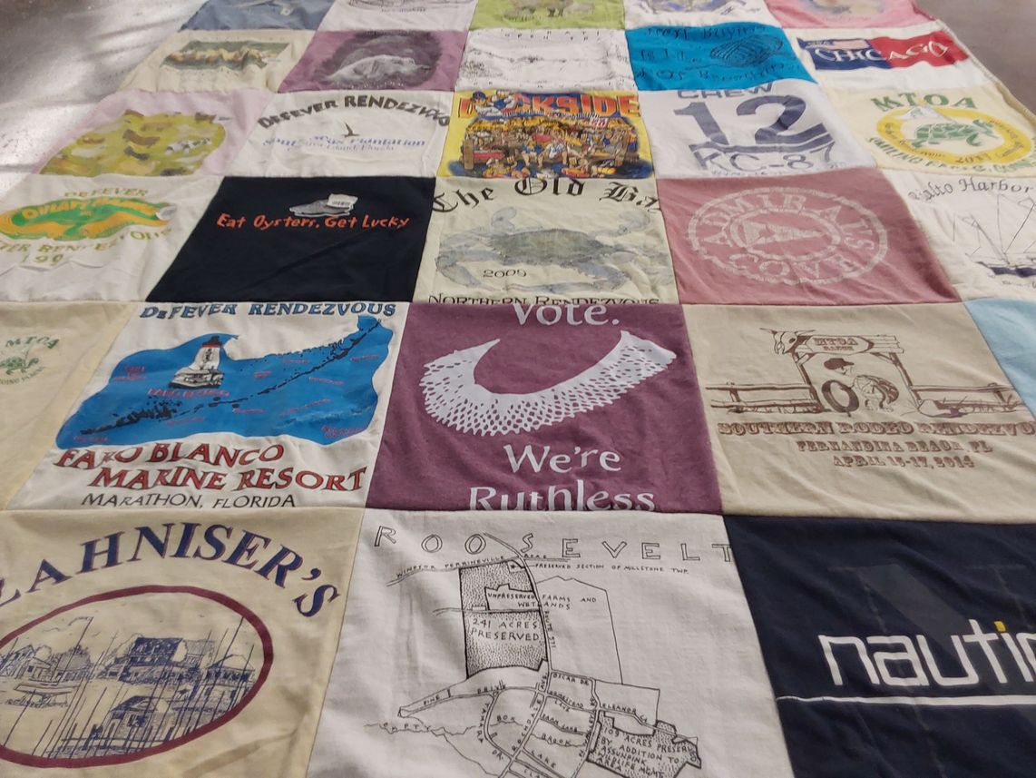 T-shirt quilt with marine life, fishing themes by marian from FL