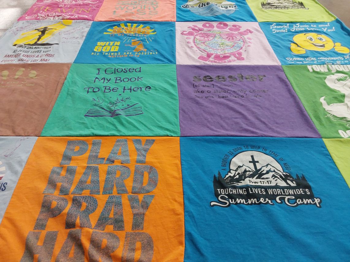 T-shirt quilt with religion, spirituality themes by Michelle from OH