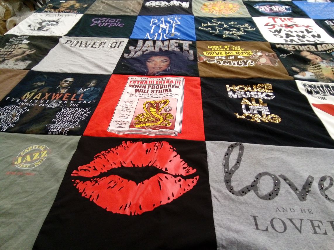 T-shirt quilt with music, jazz themes by Cassandra from NY