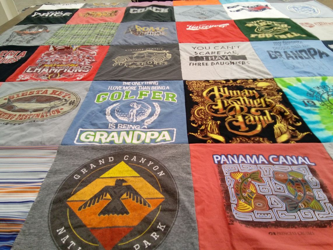 T-shirt quilt with travel, fishing themes by Shelley from GA