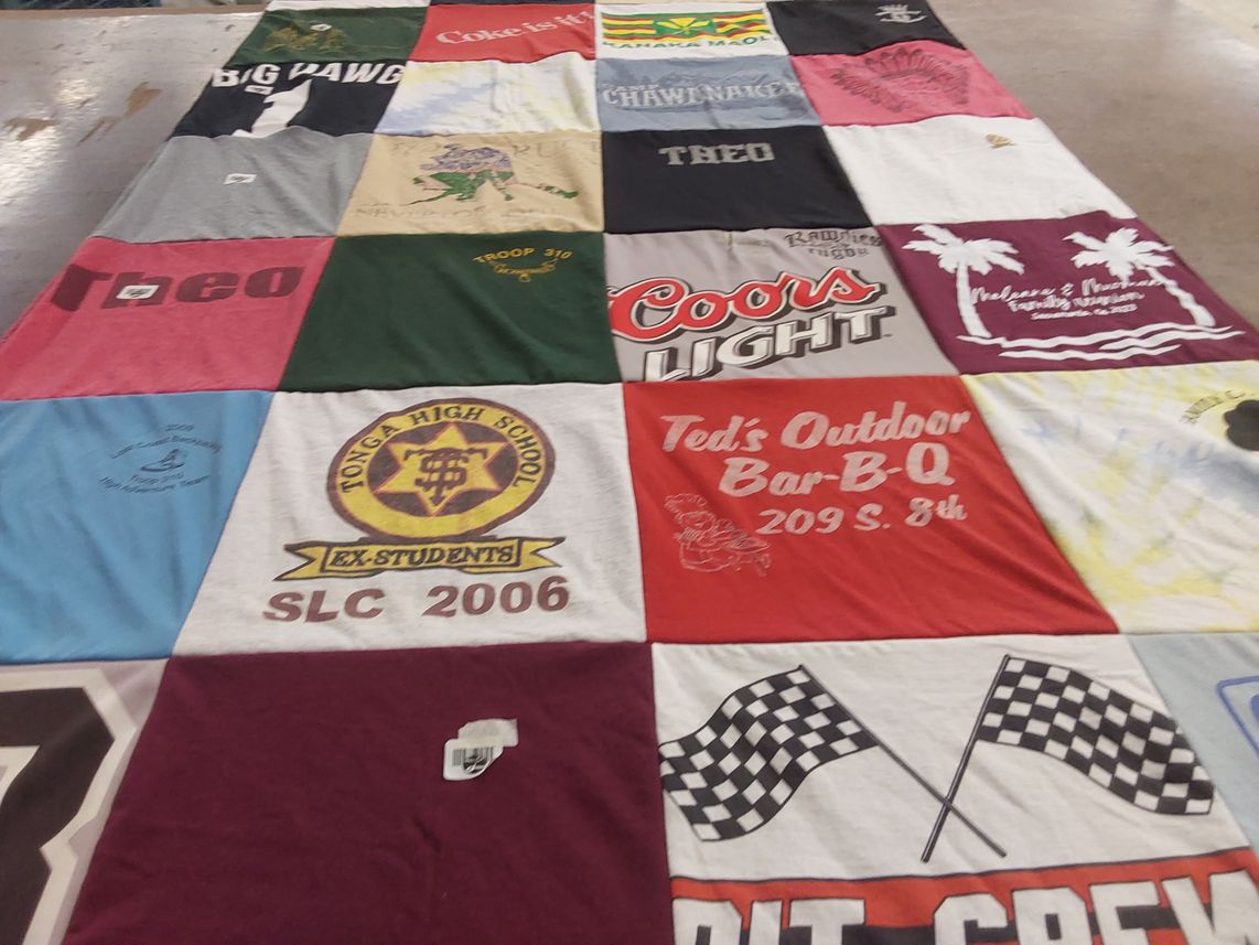 T-shirt quilt from tonga high school by Meleane from CA