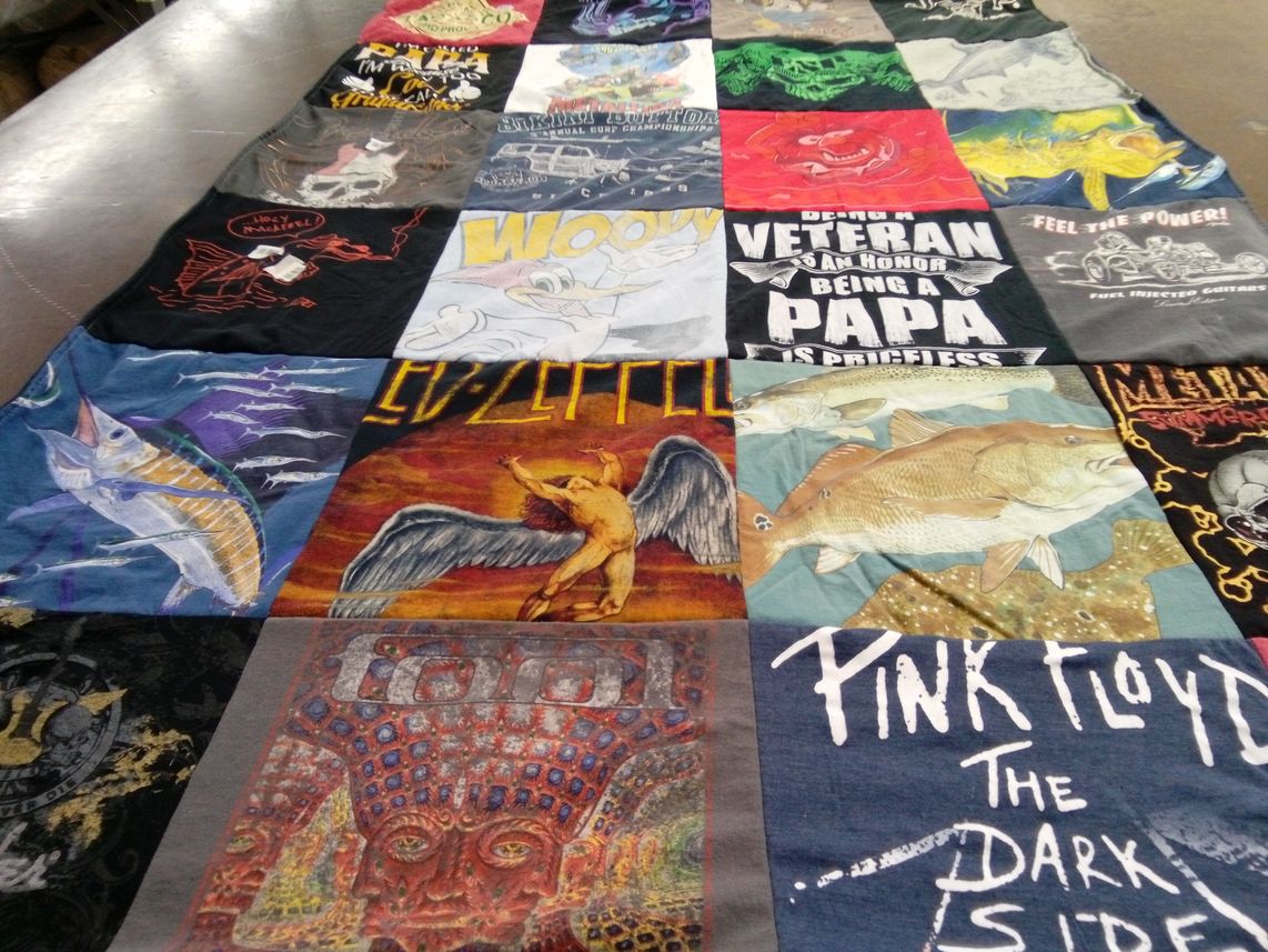 T-shirt quilt with music, veterans themes by MIEKO from FL