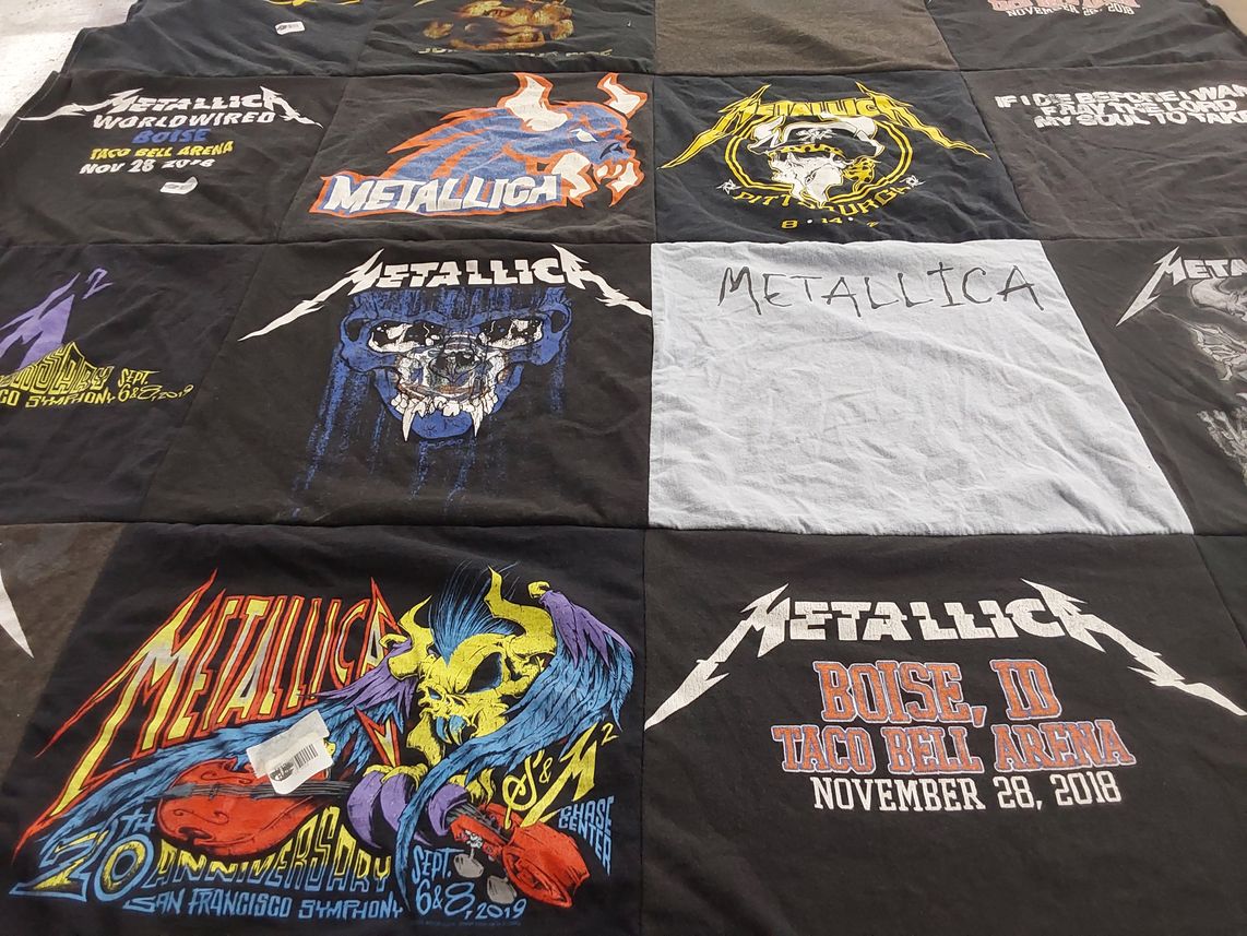 T-shirt quilt with metal music, concerts themes by Jennifer from PA