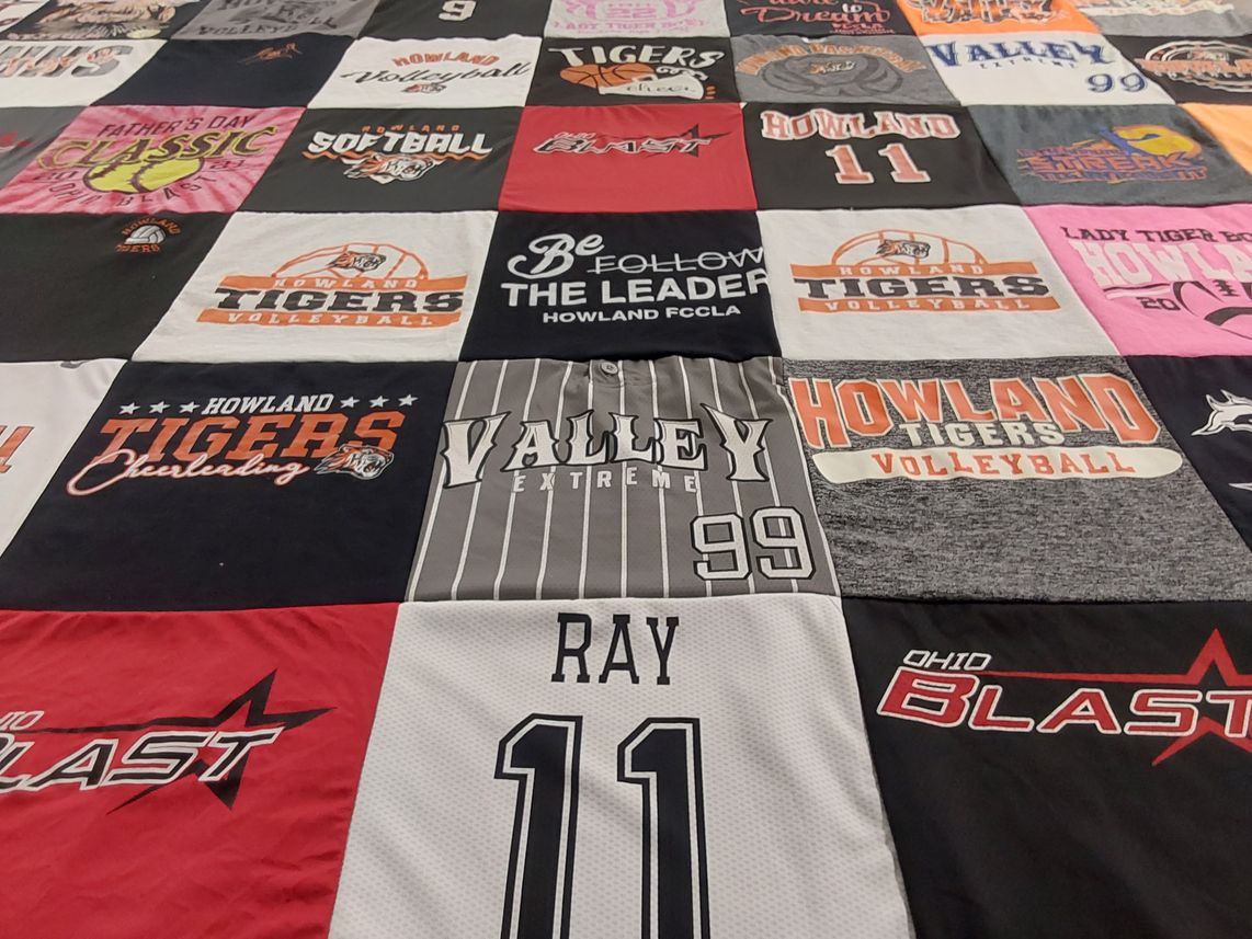 T-shirt quilt featuring howland tigers volleyball, howland tigers cheerleading by Christine from OH